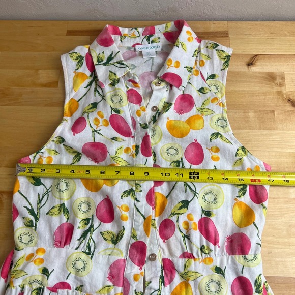 Cynthia Rowley Fruit Print Linen Blend Sleeveless Shirt Dress Belted Size 6 - Picture 11 of 13
